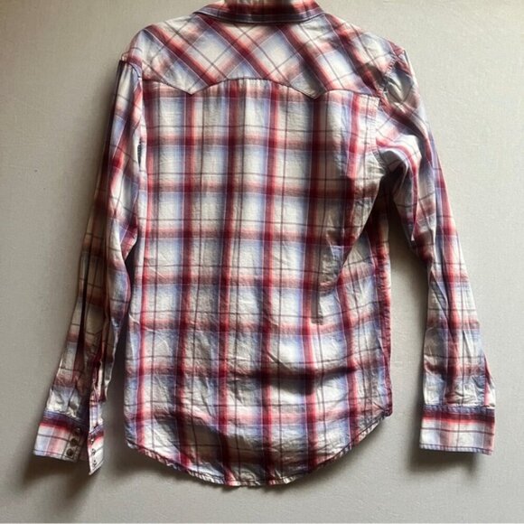 Wrangler pearl snap plaid collar cotton shirt Sz S - Picture 2 of 9
